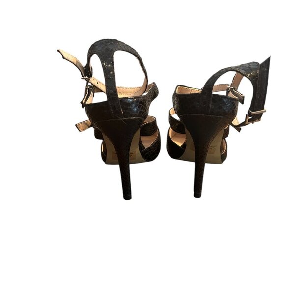 Sergio Bari Black Snakeskin Vegan Leather Heels Sz 7 Strappy Cocktail Stilettos‎ - Picture 6 of 8